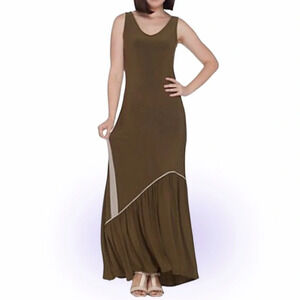 Attitudes by Renee Olive Lycra como jersey  maxi Dress Sz L